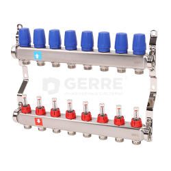 Коллектор из нержавеющей стали в сборе с расходомерами, 8 выходов 