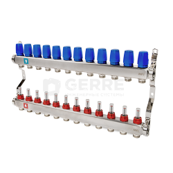 Коллектор из нержавеющей стали в сборе с расходомерами. 12 выходов 