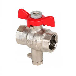 Кран шаровый ГОСТ 1/2" x 9 мм, полнопроходной для подключения термодатчика, рукоятка "бабочка" 