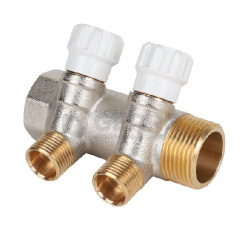 Коллектор латунный с регулирующими вентилями MVI 1"x1/2"x2 выхода 
