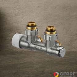 Multiblock T присоединительный узел 1/2"НГ x 3/4"НР, латунь,угловой 