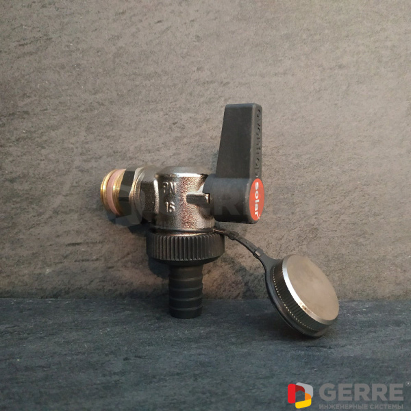 Шаровой кран  угловой Optiflex KFE Ду 15, угловой, никелированный,с колпачком и штуцером Запчасти для гребенок Multidis