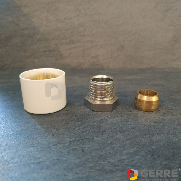 Присоединительный набор со стяжными кольцами для серии "E", 1/2"x15мм, белый Запчасти для термостатических вентилей